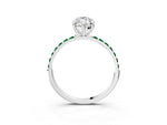Platinum Marquise Cut Diamond Solitaire Ring with Round Emerald Pavé Band and Prong Setting_15