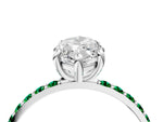 Platinum Marquise Cut Diamond Solitaire Ring with Round Emerald Pavé Band and Prong Setting_16