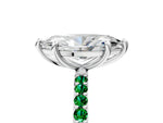 Platinum Marquise Cut Diamond Solitaire Ring with Round Emerald Pavé Band and Prong Setting_17