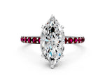 Platinum Marquise Cut Diamond Solitaire Ring with Round Garnet Pavé Band and Prong Setting_12