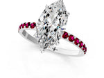 Platinum Marquise Cut Diamond Solitaire Ring with Round Garnet Pavé Band and Prong Setting_13