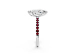 Platinum Marquise Cut Diamond Solitaire Ring with Round Garnet Pavé Band and Prong Setting_14
