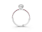 Platinum Marquise Cut Diamond Solitaire Ring with Round Garnet Pavé Band and Prong Setting_15