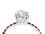 Platinum Marquise Cut Diamond Solitaire Ring with Round Garnet Pavé Band and Prong Setting_16