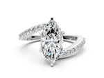 Platinum Marquise Cut Solitaire Twist Band with Pave Set Diamonds and Four-Prong Setting_6