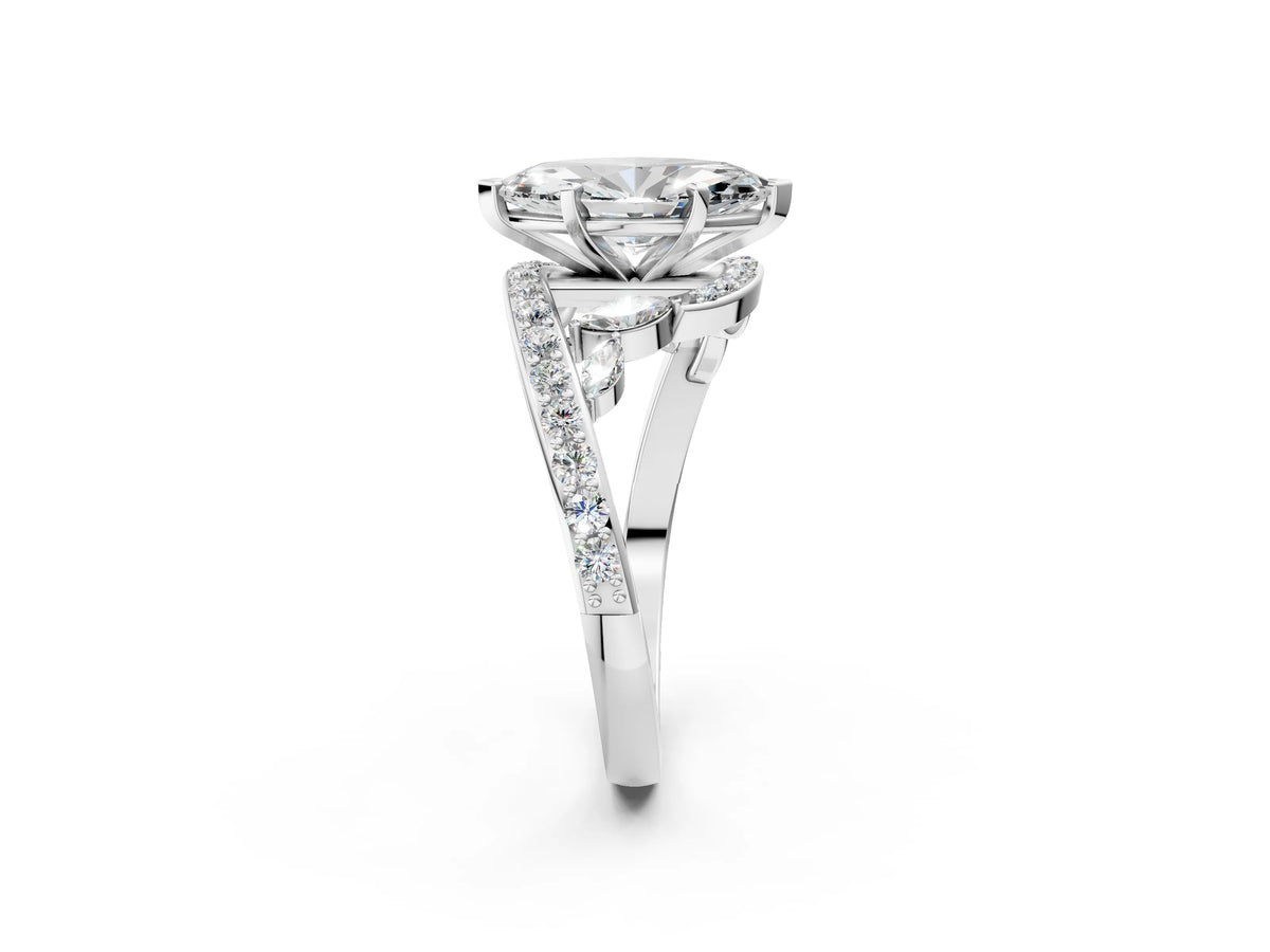 Platinum Marquise Cut Solitaire with Pavé Twist Band and Four-Prong Setting_14