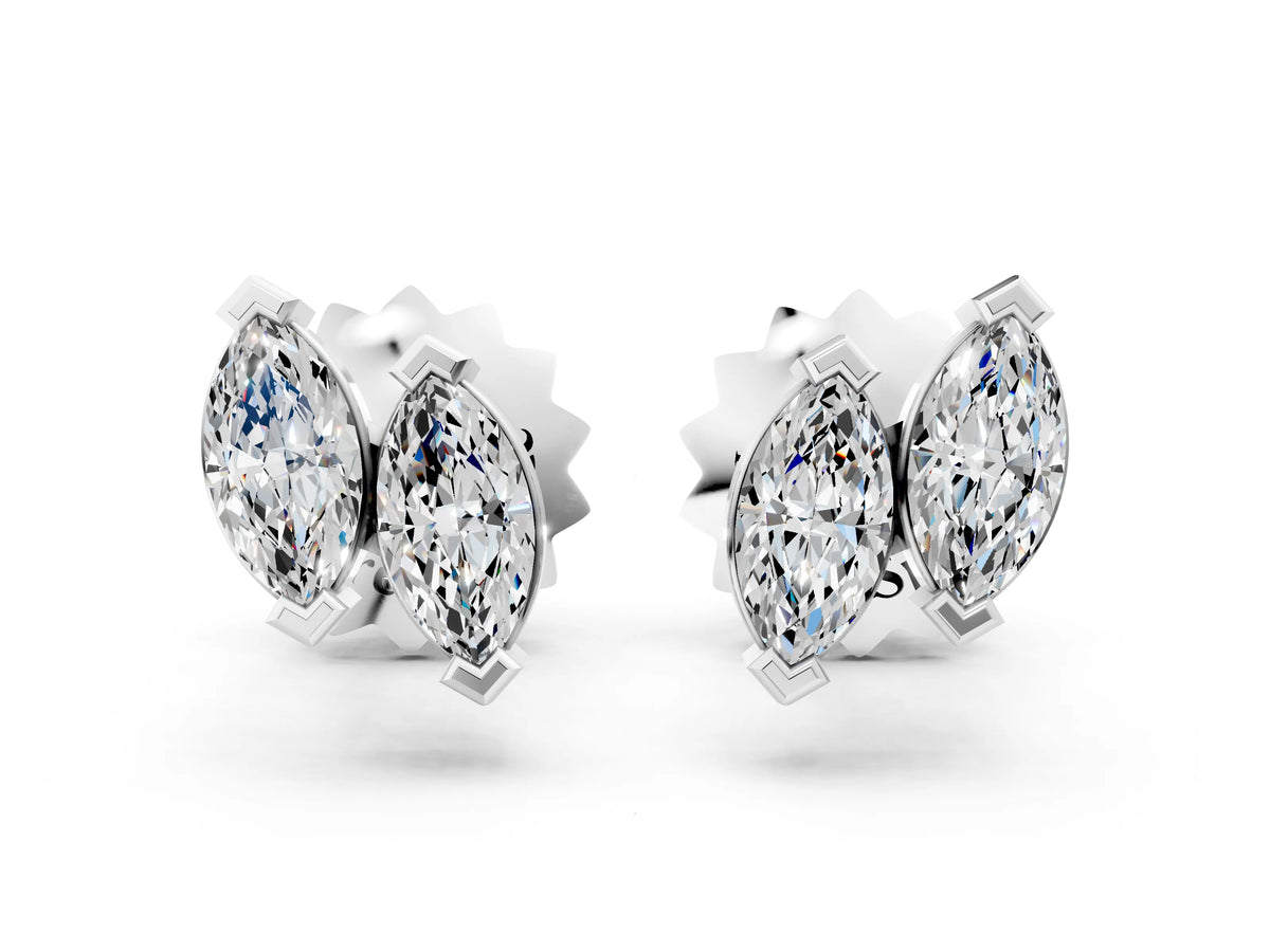 Platinum Marquise Diamond Two Stone Stud Earrings_6