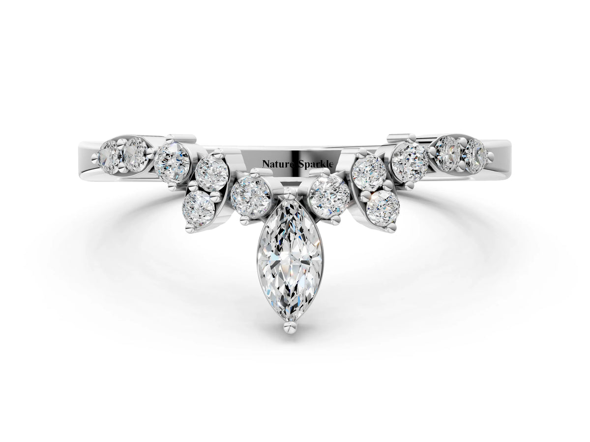 Platinum Marquise and Round Diamond Chevron Band with Prong Setting_12