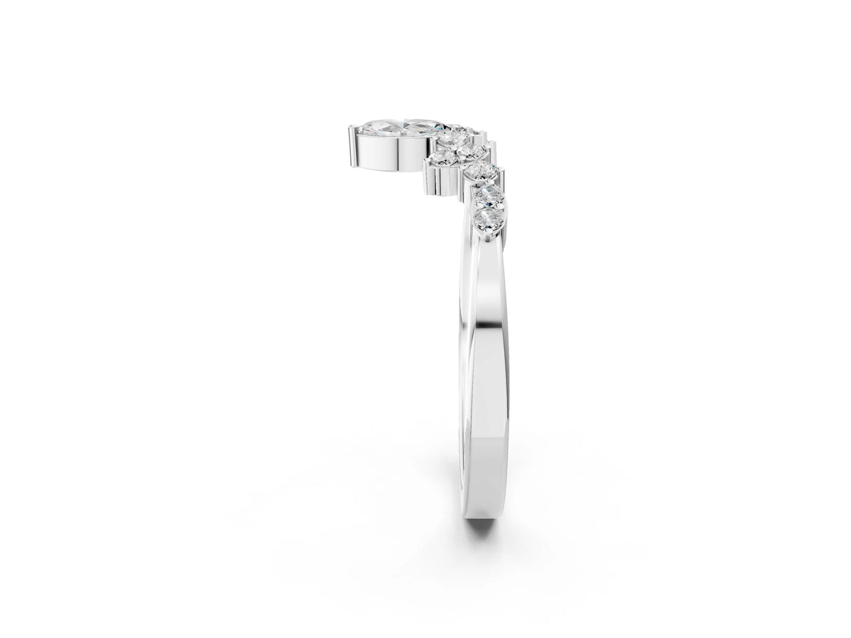 Platinum Marquise and Round Diamond Chevron Band with Prong Setting_14