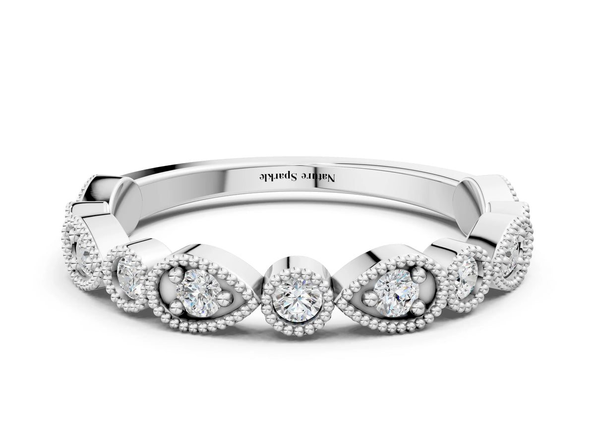 Platinum Milgrain Bezel Set Pear and Round Diamond Eternity Band_12