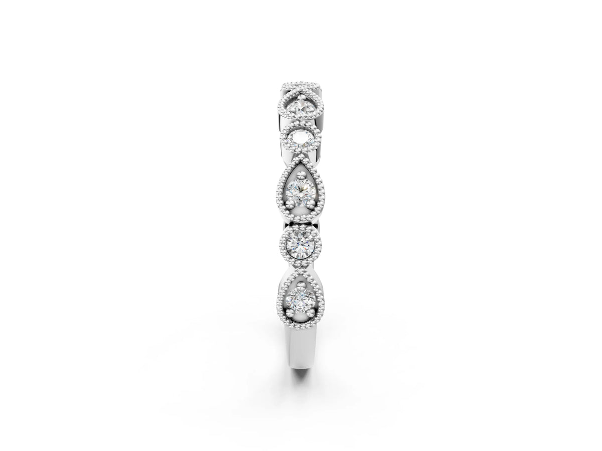 Platinum Milgrain Bezel Set Pear and Round Diamond Eternity Band_14