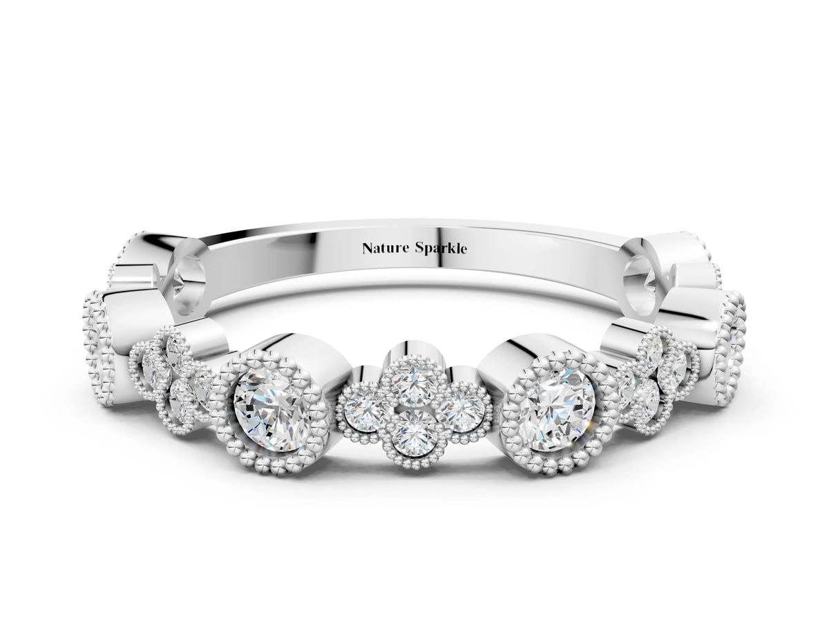 Platinum Milgrain Bezel Set Round Diamond Cluster Eternity Band_12