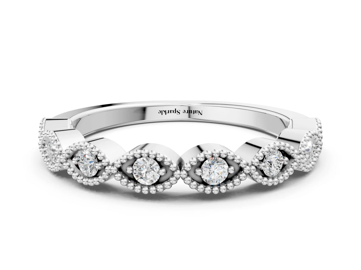 Platinum Milgrain Marquise Diamond Half Eternity Band with Bezel Setting_12