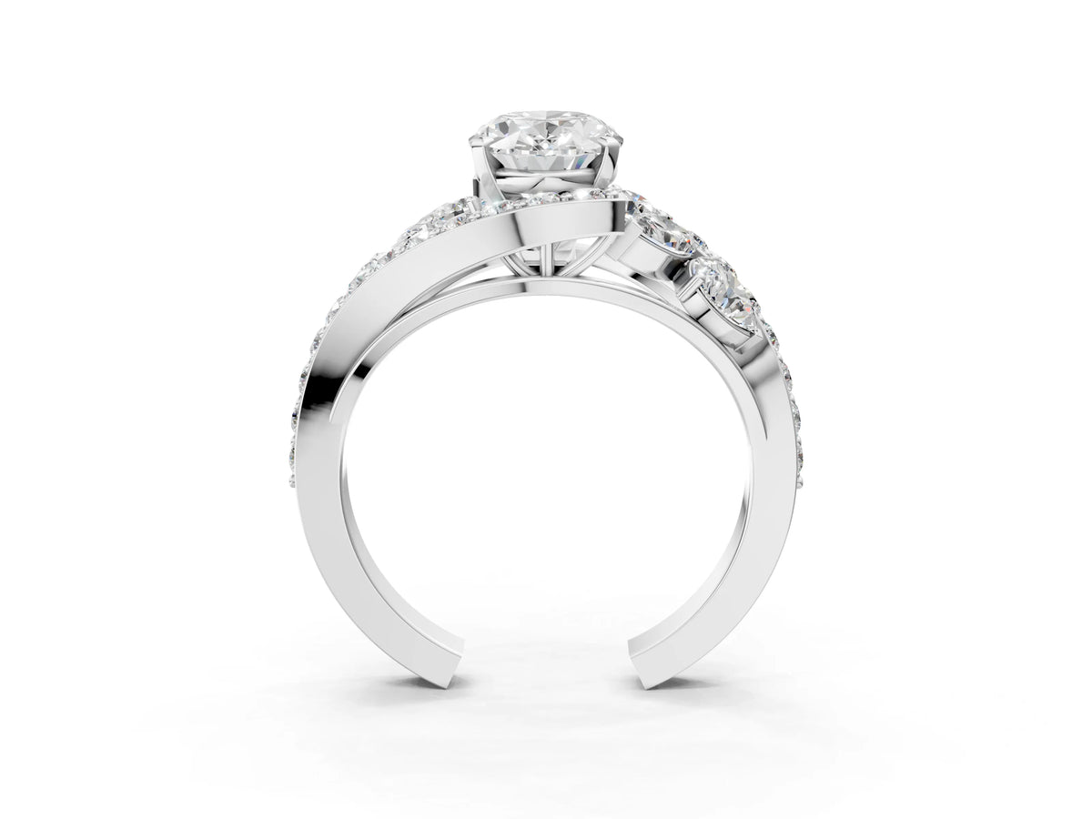 Platinum Oval Cut Diamond Halo Ring with Marquise and Pavé Band in Prong Setting_15