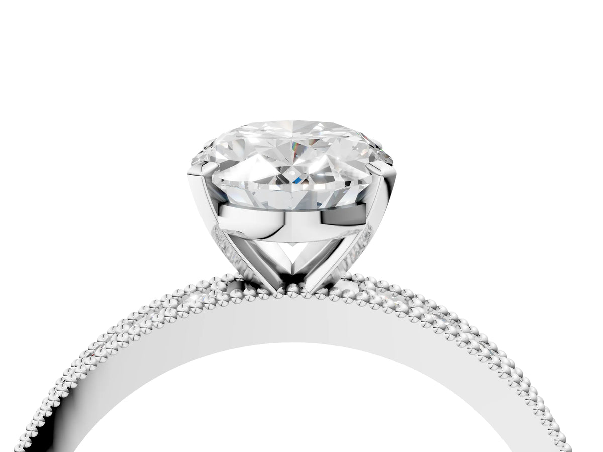 Platinum Oval Cut Diamond Milgrain Pavé Engagement Ring with Four-Prong Setting_10