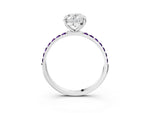 Platinum Oval Cut Diamond Solitaire Ring with Round Amethyst Pavé Band and Prong Setting_15