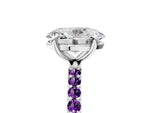 Platinum Oval Cut Diamond Solitaire Ring with Round Amethyst Pavé Band and Prong Setting_17