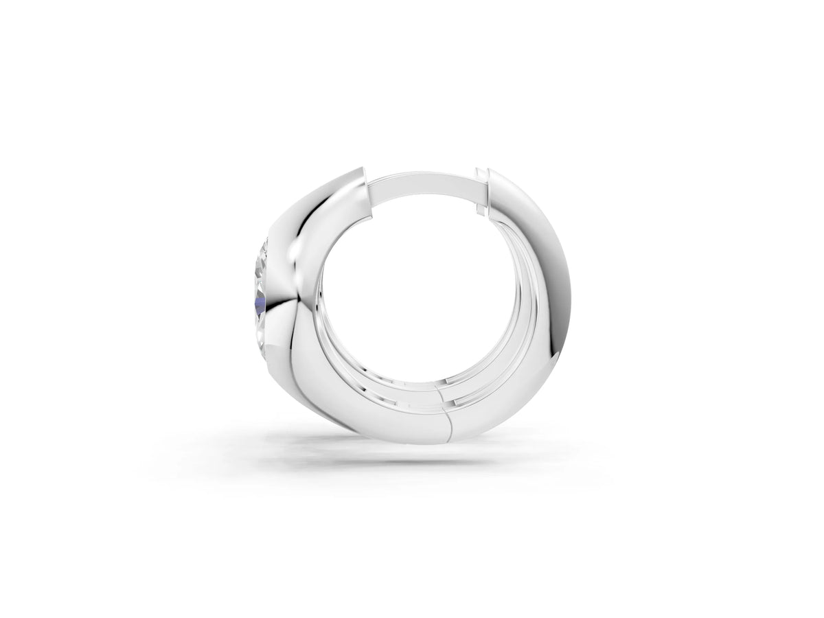 Platinum Oval Diamond Framed Huggie Hoop Earrings_3