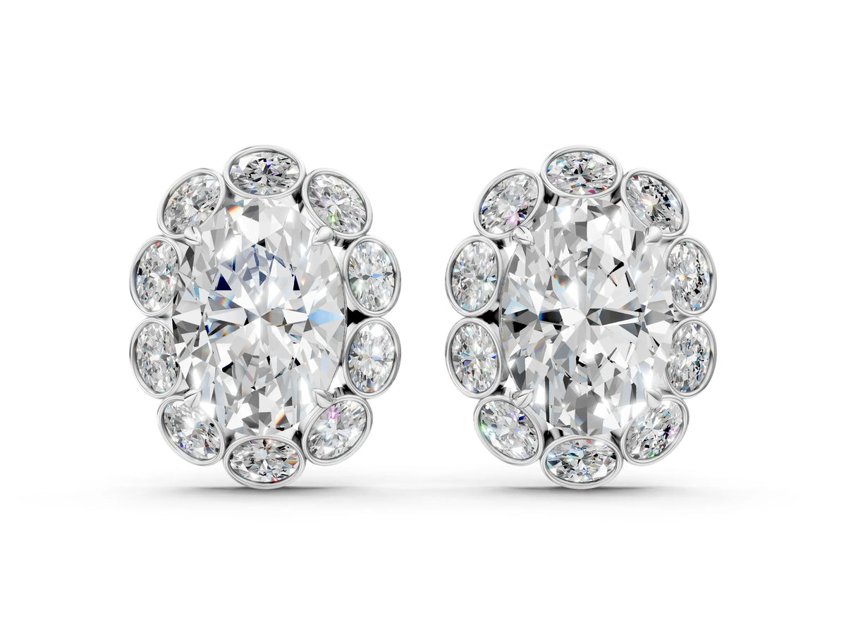 Platinum Oval Diamond Halo Stud Earrings with Oval Diamond Accents_4