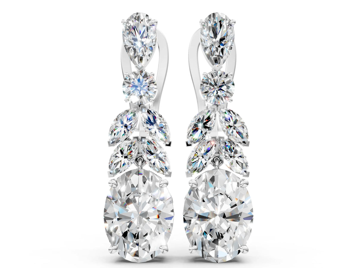 Platinum Oval, Marquise and Round Diamond Huggie Drop Earrings_2