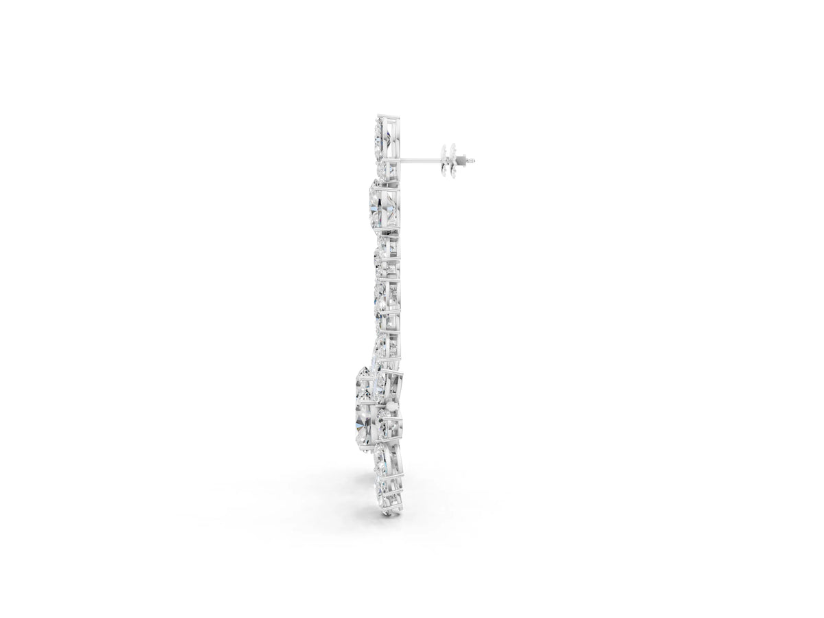 Platinum Oval, Pear, Marquise and Round Diamond Floral Cascade Drop Earrings_5
