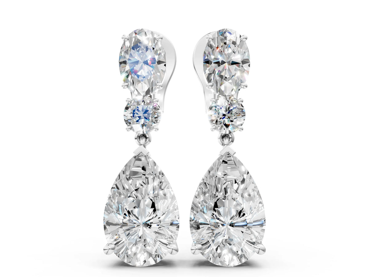 Platinum Oval, Round and Pear Diamond Huggie Drop Earrings_2