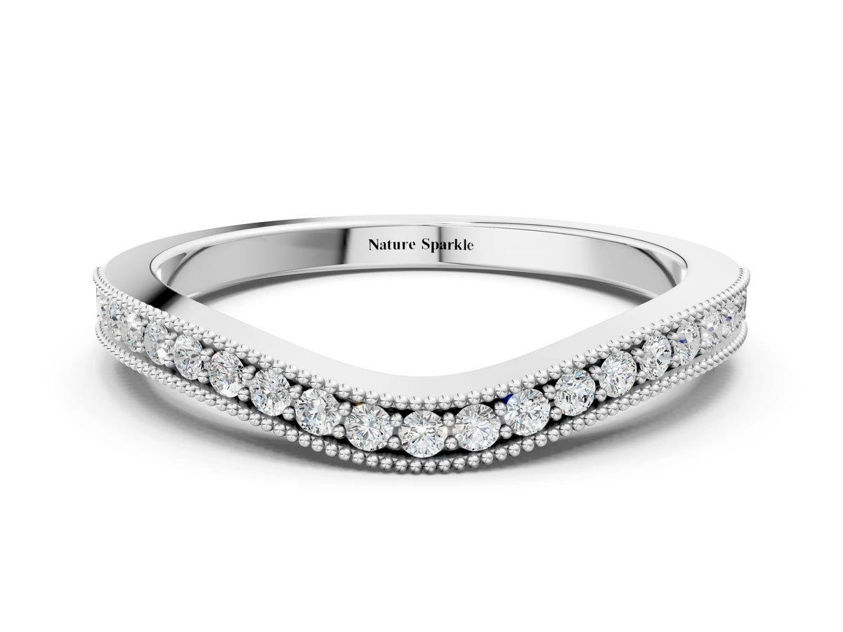 Platinum Pavé Round Diamond Curved Band with Milgrain Edge_12