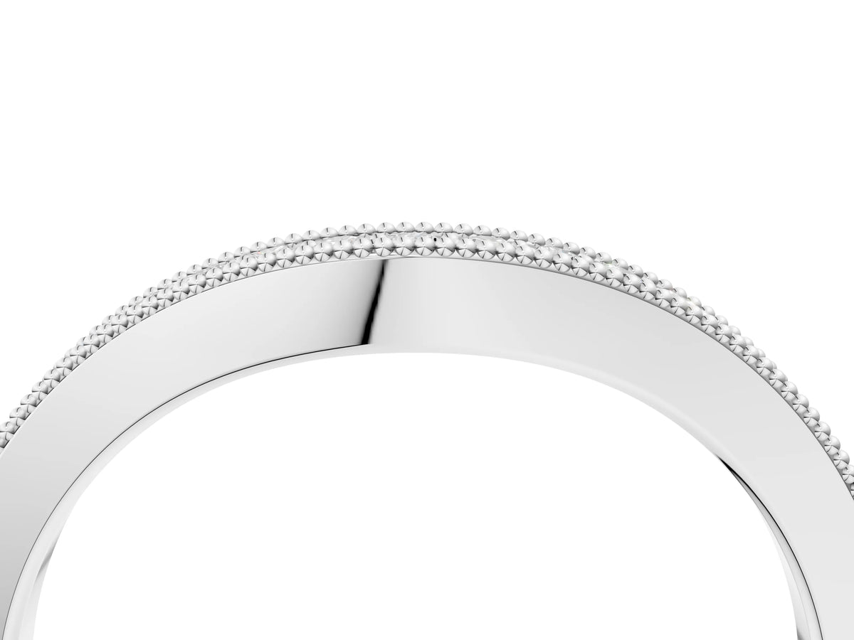 Platinum Pavé Round Diamond Curved Band with Milgrain Edge_16