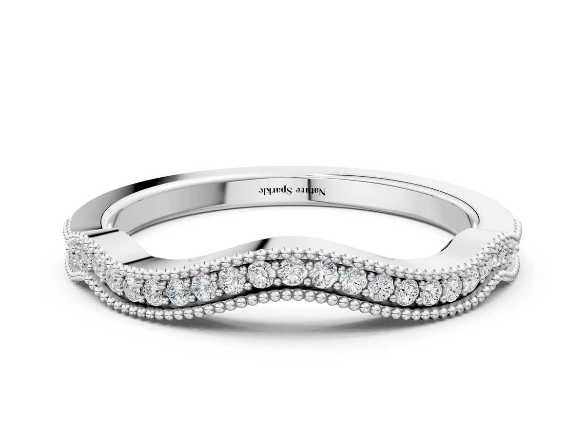 Platinum Pavé Round Diamond Curved Milgrain Band_12