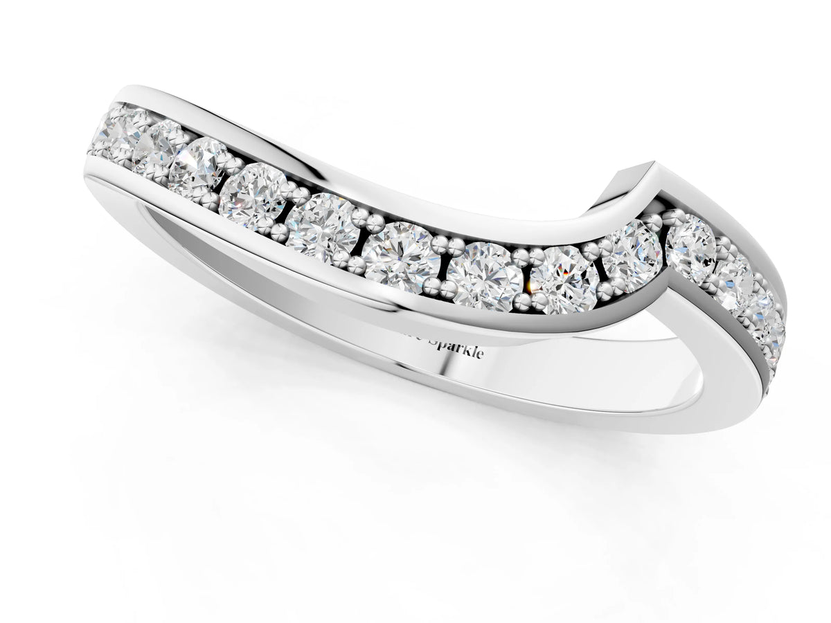 Platinum Pavé Round Diamond Curved Wedding Band with Channel Setting_13
