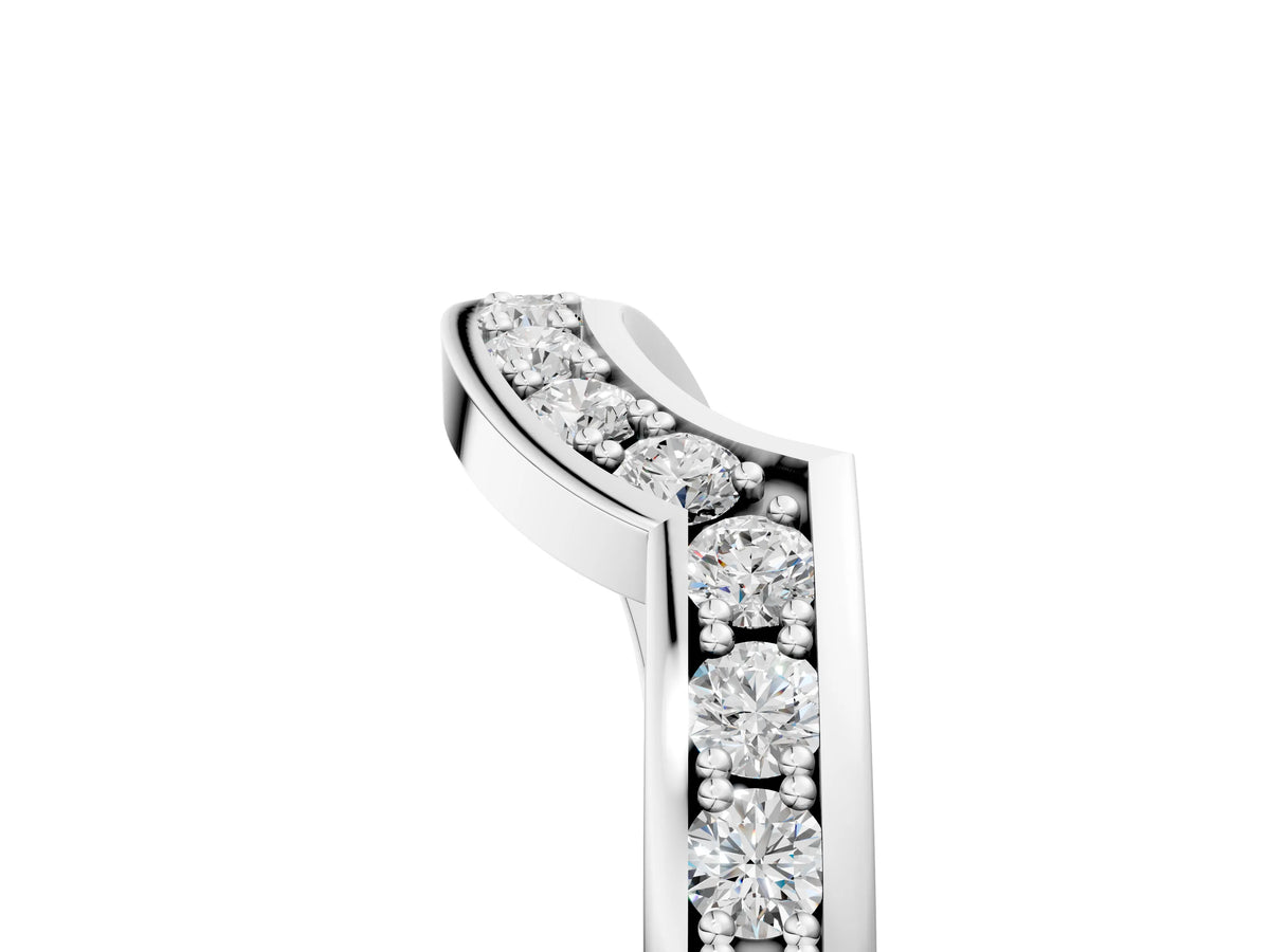 Platinum Pavé Round Diamond Curved Wedding Band with Channel Setting_17