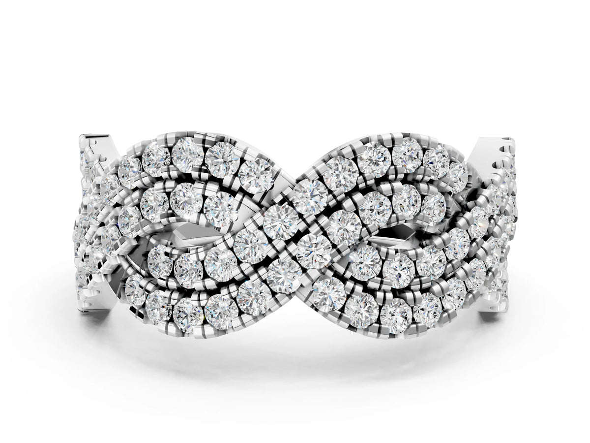 Platinum Pavé Round Diamond Infinity Twist Band with Shared Prong Setting_12