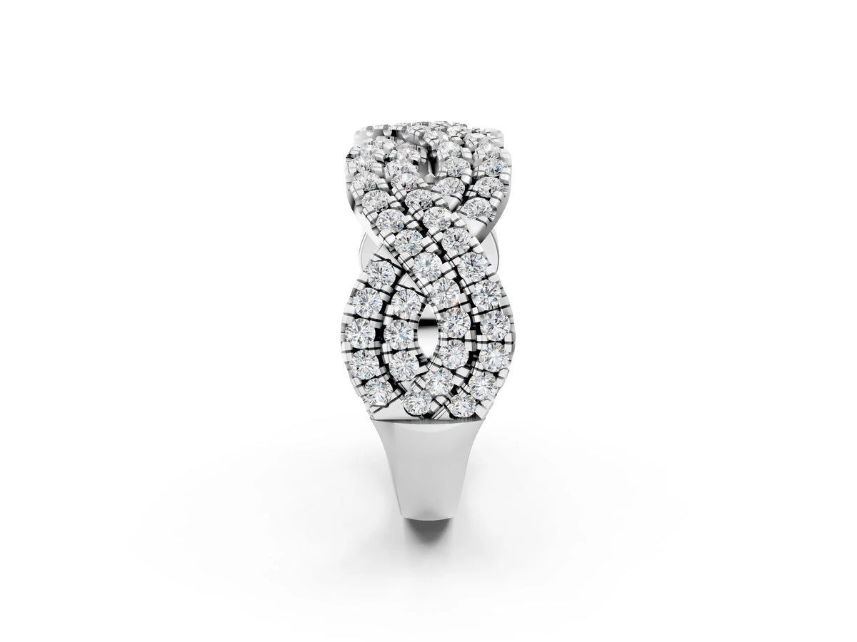 Platinum Pavé Round Diamond Infinity Twist Band with Shared Prong Setting_14
