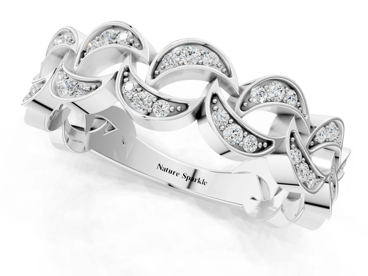 Platinum Pavé Round Diamond Interlocking Eternity Band with Bezel Prong Setting_7