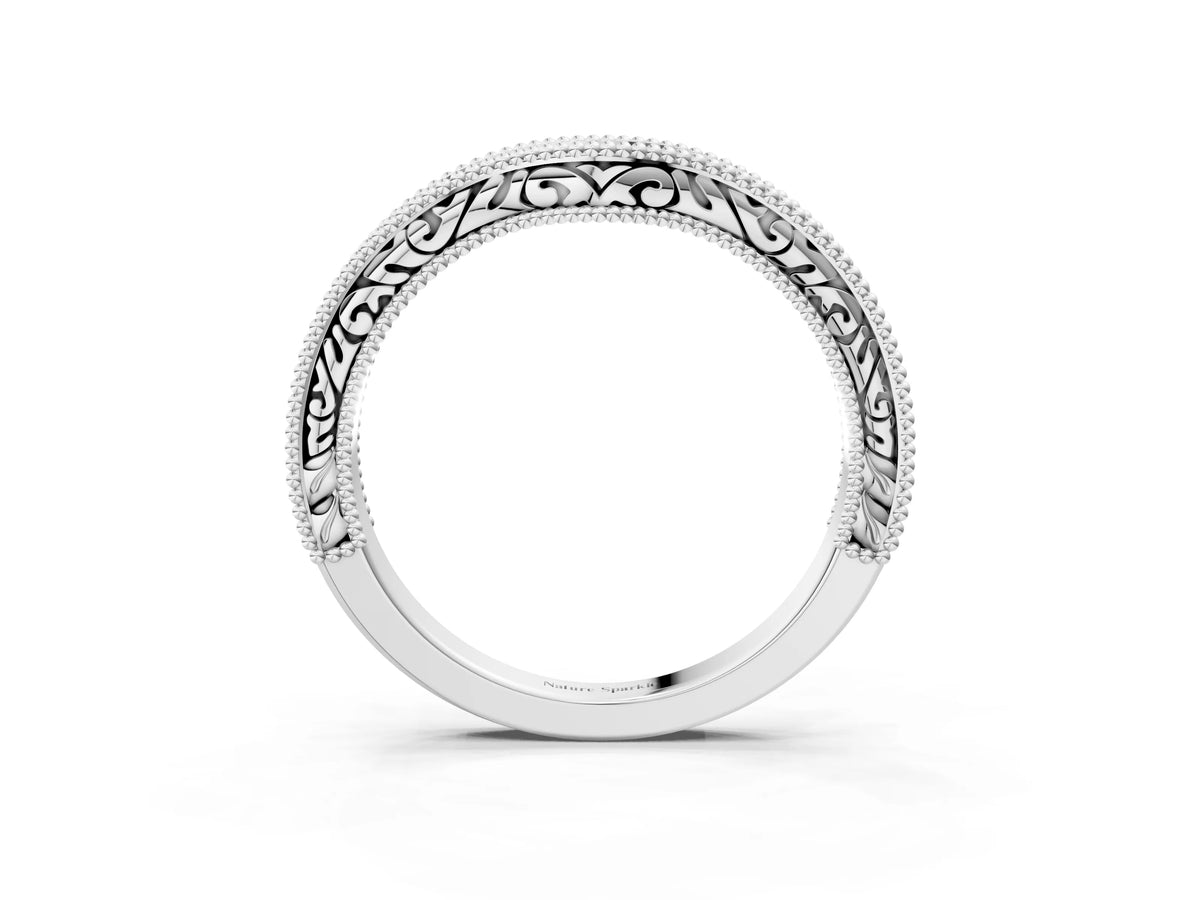 Platinum Pave Round Diamond Curved Milgrain Band_15