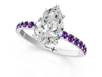 Platinum Pear Cut Diamond Solitaire Ring with Round Amethyst Pavé Band and Prong Setting_13
