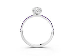 Platinum Pear Cut Diamond Solitaire Ring with Round Amethyst Pavé Band and Prong Setting_15