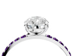 Platinum Pear Cut Diamond Solitaire Ring with Round Amethyst Pavé Band and Prong Setting_16