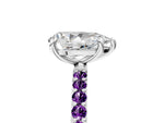 Platinum Pear Cut Diamond Solitaire Ring with Round Amethyst Pavé Band and Prong Setting_17