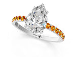 Platinum Pear Cut Diamond Solitaire Ring with Round Citrine Pavé Band and Prong Setting_13