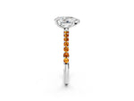 Platinum Pear Cut Diamond Solitaire Ring with Round Citrine Pavé Band and Prong Setting_14