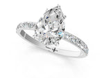 Platinum Pear Cut Diamond Solitaire Ring with Round Moissanite Pavé Band and Prong Setting_13