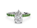 Platinum Pear Cut Diamond Solitaire Ring with Round Peridot Pavé Band and Prong Setting_12