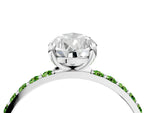 Platinum Pear Cut Diamond Solitaire Ring with Round Peridot Pavé Band and Prong Setting_16