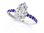 Platinum Pear Cut Diamond Solitaire Ring with Round Tanzanite Pavé Band and Prong Setting_13