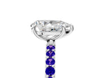 Platinum Pear Cut Diamond Solitaire Ring with Round Tanzanite Pavé Band and Prong Setting_17