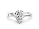 Platinum Pear Cut Solitaire Diamond Ring with Bamboo Band and Four-Prong Setting_12
