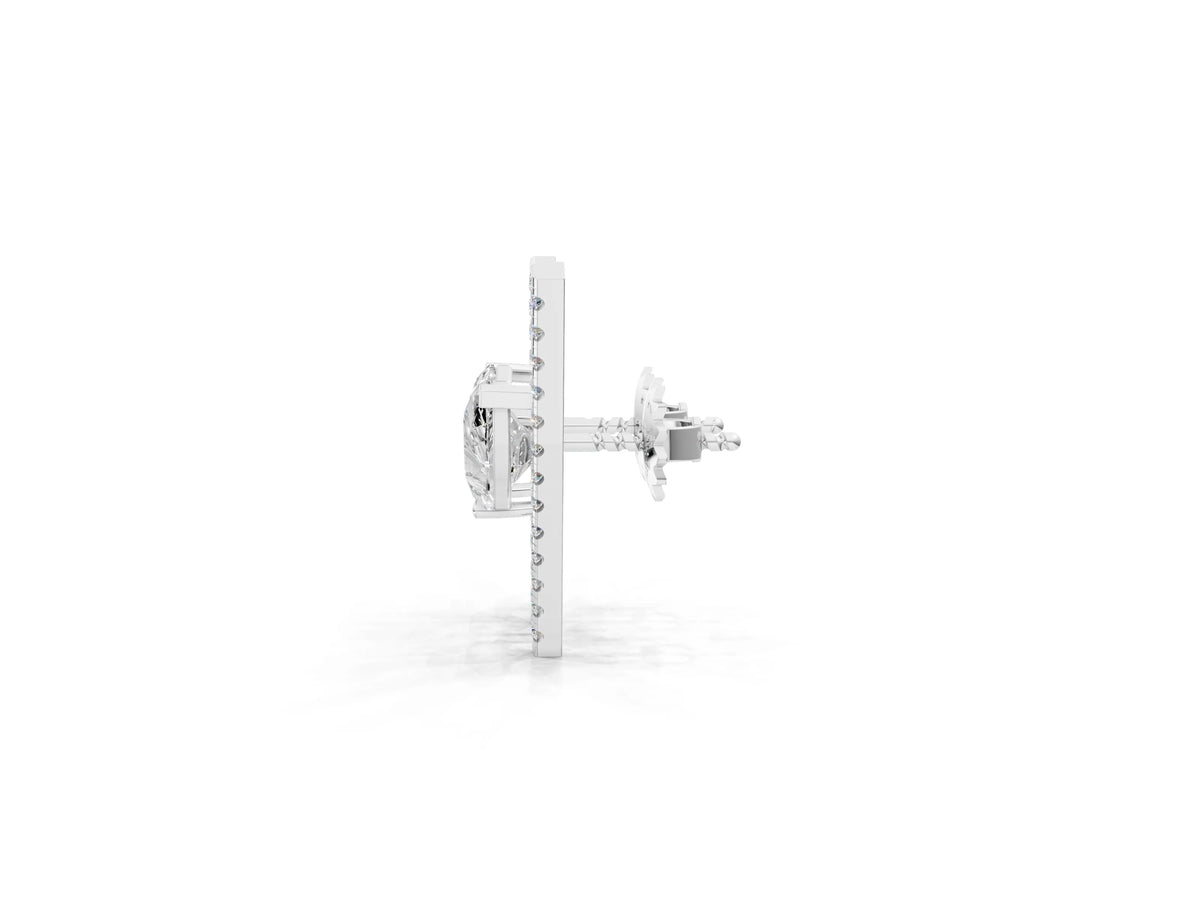 Platinum Pear Diamond Stud Earrings with Round Micro Pavé Bar_3