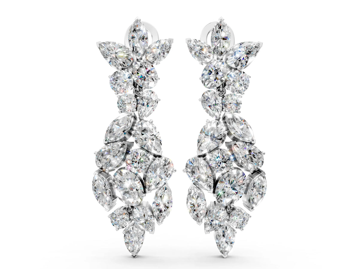 Platinum Pear, Marquise and Oval Diamond Floral Drop Earrings_2
