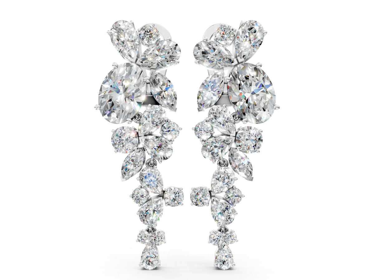 Platinum Pear, Marquise and Round Diamond Floral Drop Earrings_2